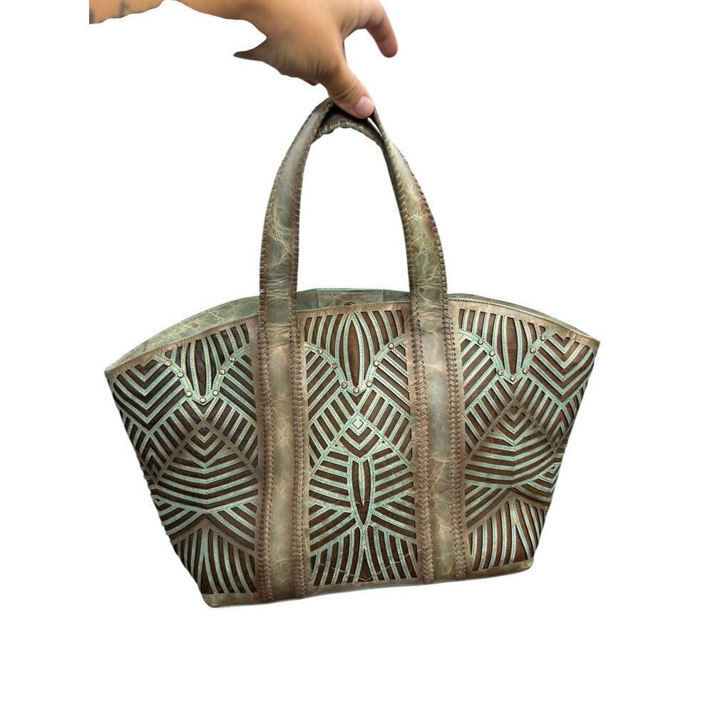 Corral Bronze-Green Leather Cut Out Shoulder Bag Purse Bling Western Rodeo